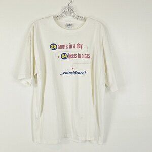 Vintage Graphic Tee Mens Size XL White Short Sleeve 24 Hours Beer Coincidence
